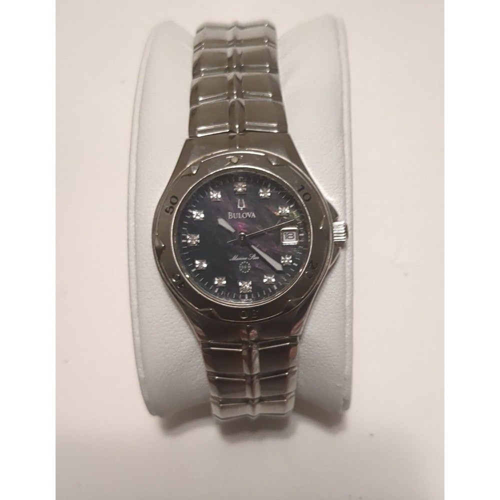 Bulova rare black MOP and diamond marine star watch 96P12